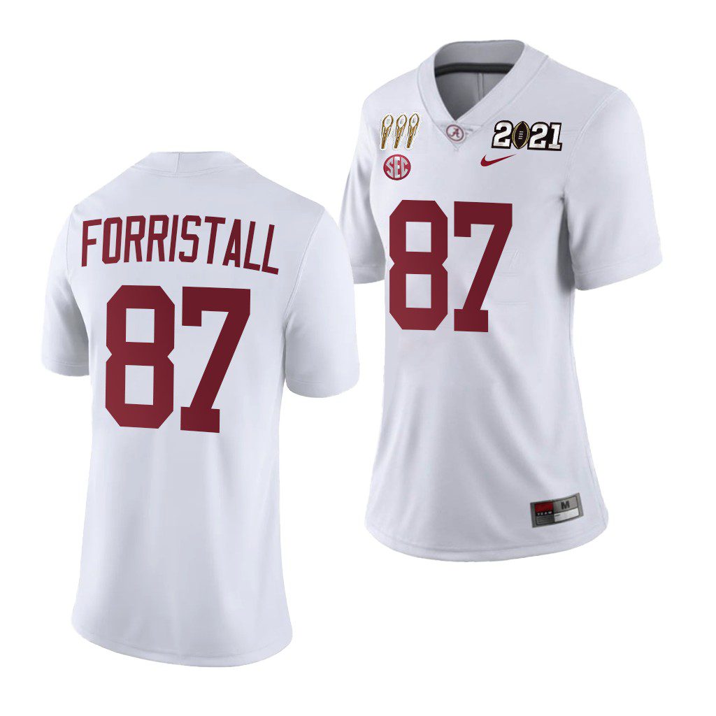 Women's Alabama Crimson Tide Miller Forristall #87 White 3X CFP National Championship Limited NCAA College Football Jersey